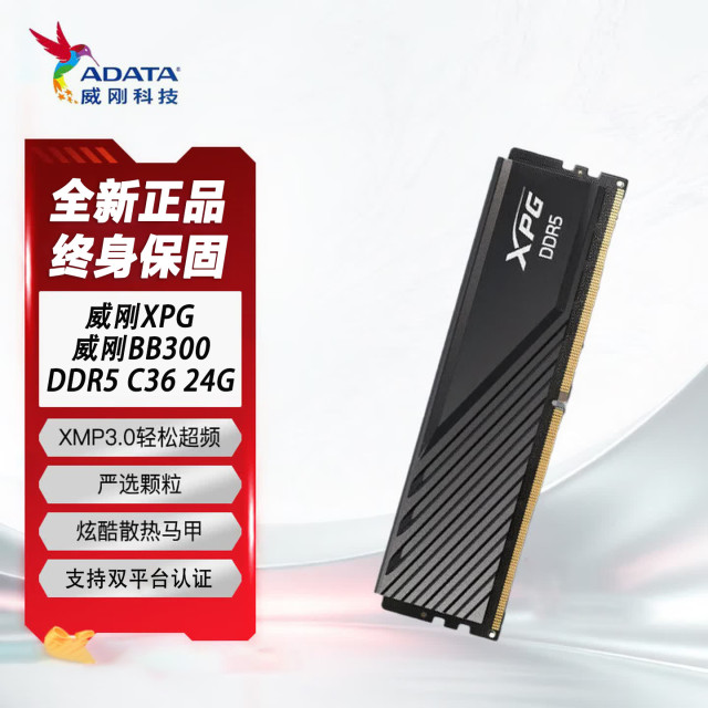 威刚威龙 BB300 24G 6000 DDR5 C36 黑色马甲条 台式机电竞内存条 云南内存批发